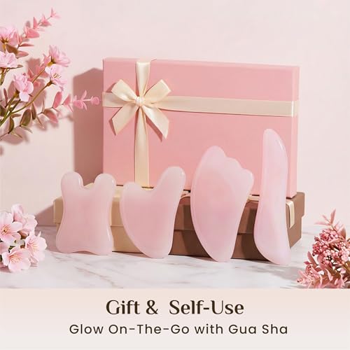 Rena Chris Guasha Massage Tool, 4 pcs Gua Sha Facial Tool, Guasha Board for SPA Acupuncture Therapy Trigger Point Treatment, Gua Sha Scraping Massage Tool (Pink) - color: Pink