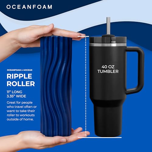 Oceanfoam x 4ocean Roller (Royal Blue) – Limited Edition Muscle Roller for Back Pain & Yoga - High Density Foam for Physical Therapy - Textured for Deep Tissue Massage - size: Travel Size (11" x 3.35")