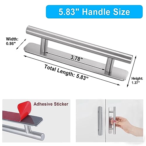Self-Stick Instant Cabinet Drawer Pulls - 6" Stainless Steel Drawer Push Pull Handles Helper with Adhesive Door Handle for Kitchen Wardrobe Drawers Window Sliding Closet (2Pack, Silver) - color: New Stainless Steel, size: Small (5.83")