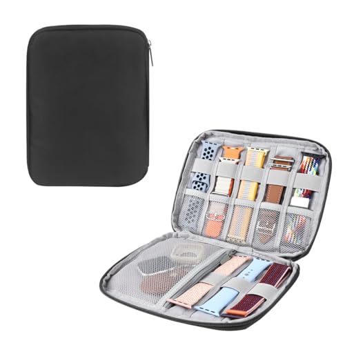 Watch Band Organizer, Watch Band Storage Case, Waterproof Smart Watch Band Organiser Case, Travel Organiser Bag for Watch Bands for Bands and Accessories,Watch Band Pin,Cable,Earphones (Black) - color: Black