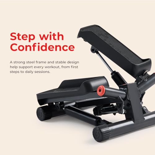 Sunny Health & Fitness Twist Steppers with Resistance Bands, Compact Mini Stair Step Machines for Low-Impact Home Cardio Workouts - color: Black Matte