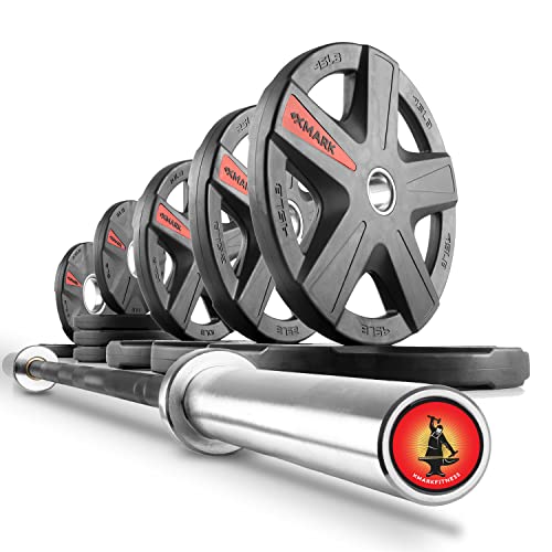 XMARK Olympic Weight Set | TEXAS STAR Weight Set Rubber-Coated Olympic Weight Set With XMARK BLACKSMITH Barbell Bar, Barbell Weight Set, Weights, Barbell - color: 13) Straight Bar & 185 lb Weight Set