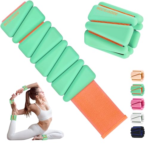 BECOJADDE Ankle Weights for Women Wrist Weights Set of 2 (1 lb/2 lb Each) Adjustable Arm Leg Weight for Womens Men Suitable for Walking Swimming Running Pilates Yoga Gym - color: Green Orange, size: 2lb Pair (1lb Each)