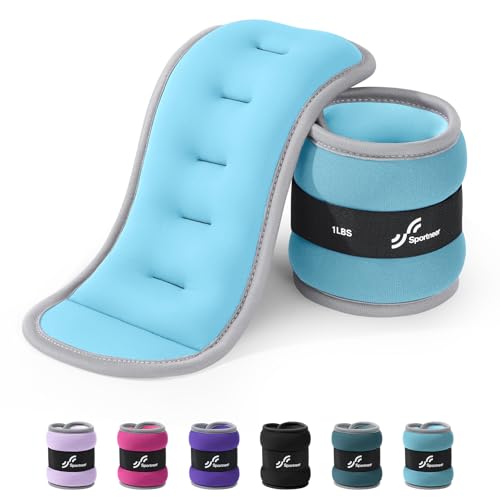 Sportneer Ankle Weights Wrist Weights Pair of 1/2/4/6/10 LBS for Men Women Kids Strength Training Wrist and Ankle Weights Set with Reflective Strips for Dancing Running Walking Fitness Workout Gym - color: Glimmer Blue, size: 1 lbs x 2