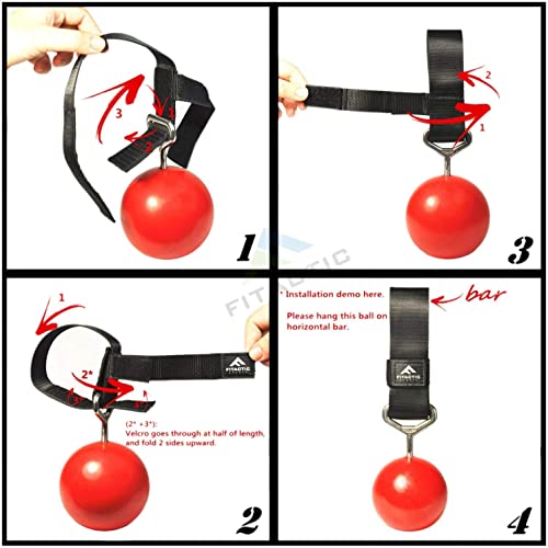 Rock Climbing Solid Training Cannonball Bomb Power Pull Up Ball Hold Grips for Straps for Finger, Forearm, Biceps, Back Muscles - color: Red (4")