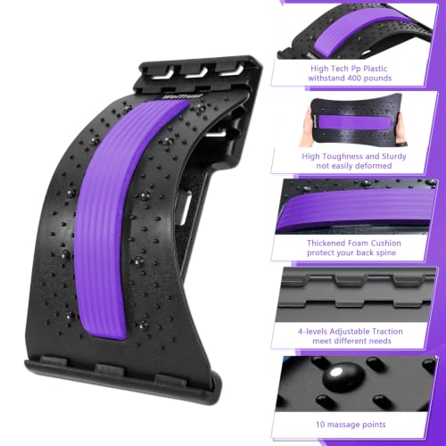 Back Stretcher - 4-Level Adjustable Lumbar Support Board & Back Cracker for Lower Back Pain Relief, Home Office Use (Purple) - color: Purple