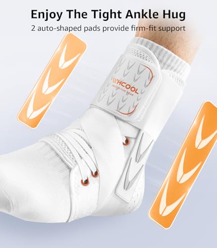 Slim-Fit Ankle Brace for Sprained Ankle, Quick Lace Up Ankle Support for Women Men with 2 Auto-Shaped Pads, Air Fabric Cool Ankle Stabilizer for Injury Recover, Running,Sports,White,XS - color: White/Orange, size: XSmall(ankle:9.6in-10.4in)