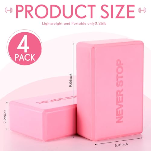 RoundFunny 4 Pack Yoga Blocks Non Slip Pilates Brick Foam Blocks Pilates Dance Gymnastics Workout Fitness Props Tool for Stretching Meditation and Exercise - color: Pink