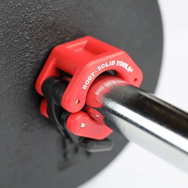 Body-Solid Tools Lock Jaw Hex Collars - Quick-Locking Latch Barbell Clamps, Ideal for Standard Barbells and Weight Lifting Bars, Secure and Durable for Home and Commercial Gym, 1" Collars Pair, Red