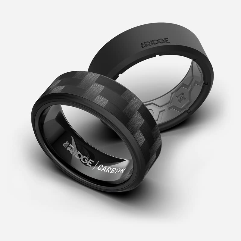 The Ridge Tungsten Rings For Men - Mens Wedding Band - Strong, Durable, and Scratch-Resistant Beveled Ring With Silicone Band - color: Carbon Fiber 3K
