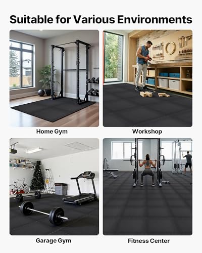 VEVOR 0.56Inch 96sq.ft 24 Tiles Gym Flooring for Home Gym, Rubber Top with High Density EVA Foam, 24 x 24In Gym Floor Exercise Equipment Mats, Interlocking Gym Mats, Puzzle Workout Mats, Black | Rubber Top with High Density EVA Foam, Lightweight Gym Floor