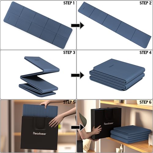 Readaeer Foldable Yoga Mat for Travel Folding Yoga Mat 6mm Thick with Carrying Bag, Non-Slip TPE Exercise Pilates Mat for 72" L x 24" W x 0.24 Inch | TPE Exercise Mat With Carrying Bag for Home Workout, Yoga, Pilates, Stretching - color: Blue