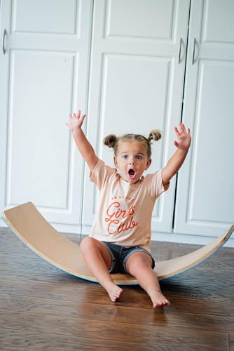 35" Balance Board Kids | Montessori Wobble Board for Toddlers Ages 3-5, Natural Wood Open-Ended Waldorf Sensory Toy for Indoor & Outdoor Play, Core Balance Trainer, Birthday & Christmas Gift 2026 - color: Original Wood + Blue Felt