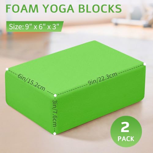 Yoga Blocks 2 Pack, Premium Yoga Brick Foam Blocks to Improve Strength, Flexibility & Balance, Light Weight - Safe and Stable Support for Yoga, Pilates, Meditation & Stretching - color: 2PACK-Green