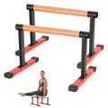 Wooden Parallel Bars 20" Length 12" Height,Dip Bar with Thick Beech Handles, Push-up stands for Handstand, L-Sit, Gymnastics, Strength Training Home Gym,Anti-slip Mats, Easy to Install,700lbs - color: Red