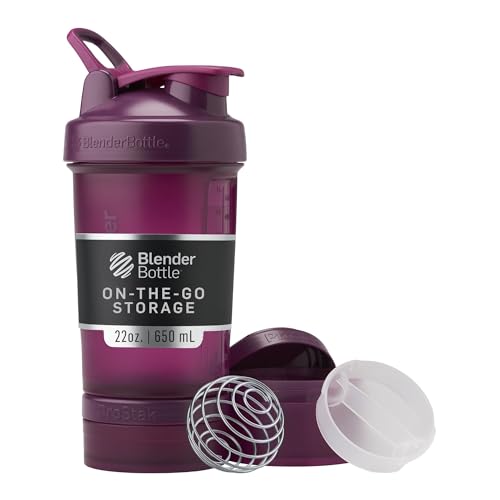 BlenderBottle Shaker Bottle with Pill Organizer and Storage for Protein Powder, Classic V2 ProStak System, 22-Ounce, Plum - color: Plum