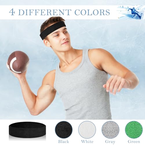 4 Pack Cotton Terry Sweat Headbands for Men Women Running Gym | 4 pack soft cotton terry headbands, Stretch 7 to 15 inches, Sweat-wicking, stays put for running, tennis, basketball & yoga - color: Black/Gray/Green/White
