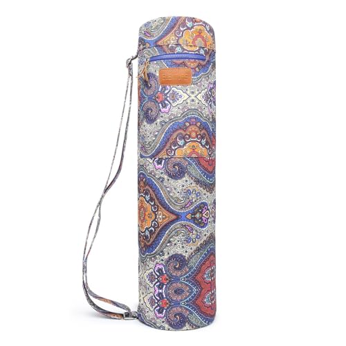 Yoga Mat Bag for Women & Men, Full-Zip Canvas Pilates Bag with Pockets | Lightweight Yoga Mat Carrier with Adjustable Shoulder Strap, Fits 1/4 & 1/3 Inch Thick Mats, for Studio Gym Travel Workout - color: Celestial