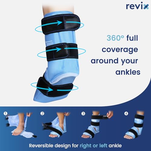 REVIX Ankle Ice Pack Wrap for Foot Pain Relief and Feet Injuries, Reusable Gel Ice Cold Packs for Achilles Tendonitis, Plantar Fasciitis, Sprained Ankles and Heels - style: Blue-Pack 1