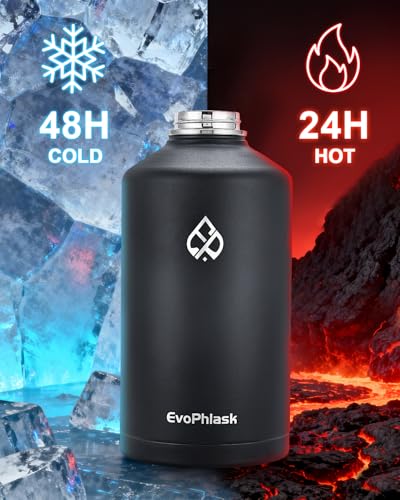 1 Gallon Water Bottle Insulated, Vacuum Stainless Steel Water Bottle Keep Cold 48Hrs, 128 oz Large Gallon Water Jug for Travel, Sport, Gym, Hiking with Carrier Bag, Black - color: Black, size: 128 Ounces