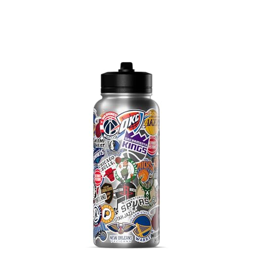 Hydrapeak NBA Officially Licensed All-Team Sticker Print Logo 32oz Insulated Water Bottle with Straw Lid and Handle, Stainless Steel Bottle, Great For NBA Fans of All Ages - color: NBA Current, size: 32 Ounces