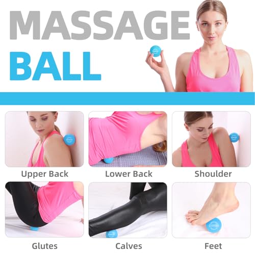 Massage Ball Set, Spiky Ball & Lacrosse Ball for Body Massage, Muscle Relief, Deep Tissue, Myofascial Release, Massager for Neck, Shoulder, Back, Foot or Muscle Tension (Blue) - color: Blue