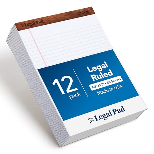TOPS 8.5 x 11 3/4 Legal Pads, 12 Pack, The Legal Pad Brand, Wide Ruled, White Paper, 50 Sheets Per Writing Pad, Made in the USA (7533) - size: 8-1/2 x 11-3/4