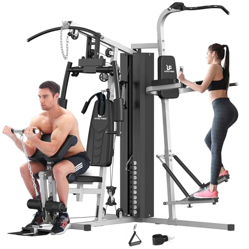 ULTRA FUEGO Multifunctional Home Gym Equipment Workout Station with Pulley System, Arm, and Leg Developer for Full Body Training - style: 138lb Black Home Gym Station with Power Tower