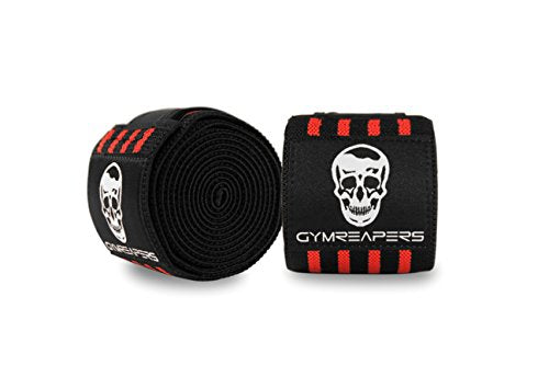 Gymreapers Knee Wraps for Squats and Powerlifting 72 Inch Compression Wraps with Strap for Men & Women Weightlifting Support - color: Red