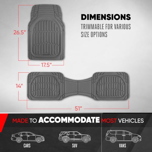 Motor Trend FlexTough LITE Rubber Car Mats Full Set - All Weather Floor Mats for Trucks, Cars & SUVs - Automotive Waterproof Gray Car Floor Mats for Cars Interior Accessories Universal Trim-to-Fit - color: Gray Lite, style: Full Set
