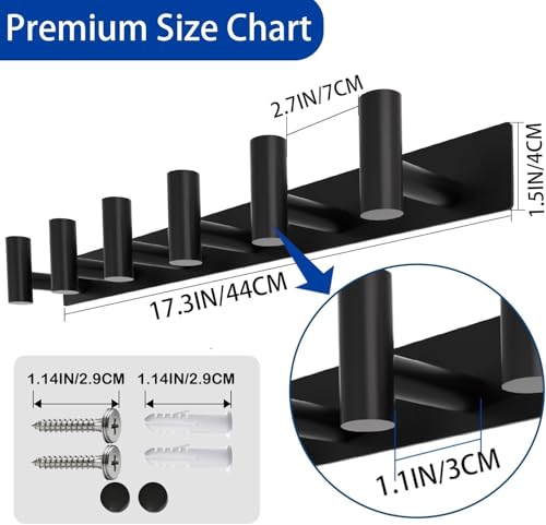 Matte Black Coat Rack Wall Mount - 6 Hooks, Heavy Duty Stainless Steel Wall Hooks for Towels, Coats, Robes, Bags, Hats, Keys, Wall Coat Hanger for Bathroom, Entryway, Kitchen, Hotel, Bedroom, Office - color: Matte Black, size: “T“ Shape 6 Hooks 1 Pack