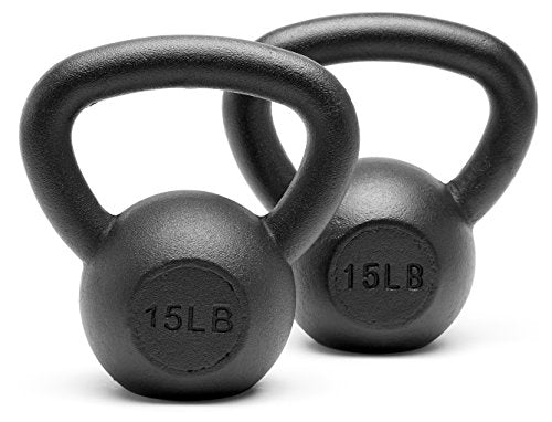 Powder Coated Solid Cast Iron Kettlebell Weights Set 5lb to 45lb Various Combination - color: L-Black(15+15)lb