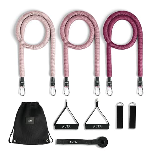 ALTA Resistance Tube Bands for Women - Full Kit Resistance Bands for Working Out with Handles, Ankle Straps, Door Anchor – Home Workout Bands for Physical Therapy, Pilates Long Exercise Bands Set - color: Burst, size: 3 Band Set