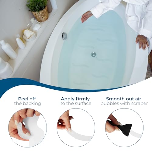 Anti-Slip Shower Stickers - Help Reduce Slipping in Bathtub & Shower, White Non-Slip Bath Strips, Strong Adhesive Bathtub Appliques Suitable for Homes with Kids, Adults & Seniors - 24 Pcs - Homergy - color: Bright White