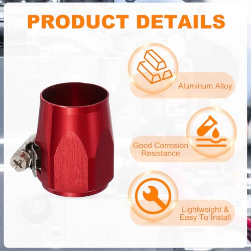 HARFINGTON 2pcs 16AN Hose Finisher Clamp Aluminium Hex Car Hose Finisher Flexible Pipe Clamps with Screw Band for Fuel Gas Oil Air Water Tube, Red - color: Red, size: 16AN