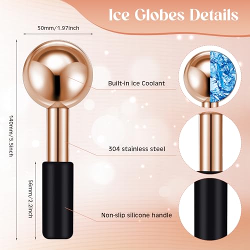 Baderke 2 Pcs Ice Globes for Face Stainless Steel Cooling Globes Unbreakable Cooling Roller Women Ice Balls Cryo Sticks Facials Skin Care for Dark Circles, Puffiness(Rose Gold (Black Handle)) - color: Rose Gold (Black Handle)
