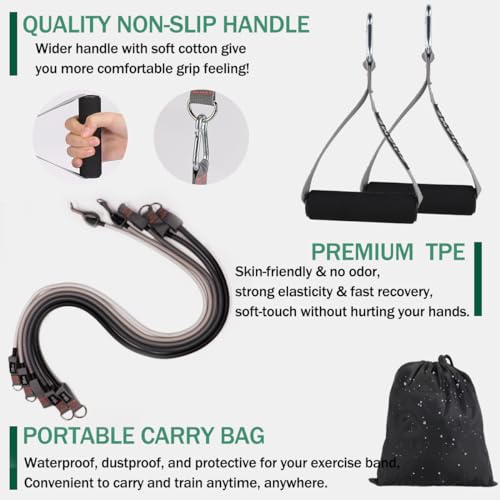 Resistance Bands with Handles, Single Resistance Bands, Exercise Bands with Handles, for Resistance Training, Physical Therapy, Home Workouts, Fitness, Pilates - color: Black-gray-set -200lbs