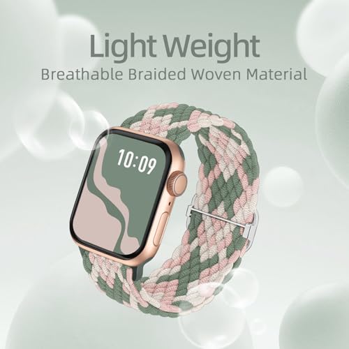 4 Pack Braided Stretchy Bands Compatible with Apple Watch 40mm 41mm 38mm 42mm 44mm 45mm 46mm 49mm Women Men, Breathable Nylon Elastic Daily Use Straps for iWatch Series 11/10 9 8 7 6 5 4 3 SE/Ultra 2 - color: Cactus/GreyPink/Pink-SmokeViolet/Pink-Starligh