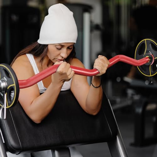 Olympic EZ Curl Barbell Bar, 400LBS Weight Capacity Olympic Curl Bar, 4ft Barbell Weight Bar with Knurled Grip for 2 Inch Weight Plates, Hip Thrusts,Squat,Biceps-Home Gym Weight Bar - color: Red