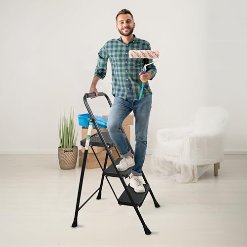 Arbusb Step Ladder, Folding Step Stool with Wide Anti-Slip Pedals, Sturdy Steel Ladder with Handrail, Space-Saving, Portable for Home & Adults, 3 Step Ladder - size: 3-step