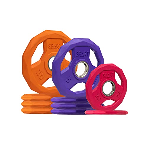 SPART Color Coded Weight Plate 2-Inch Rubber Coated Olympic Grip Plate for Barbell, Solid Cast Iron Weight Plates for Strength Training, Weightlifting, Crossfit, Home Gym, 2.5LB/5LB/10LB/25LB/35LB/45LB, Pair - color: 65LB SET