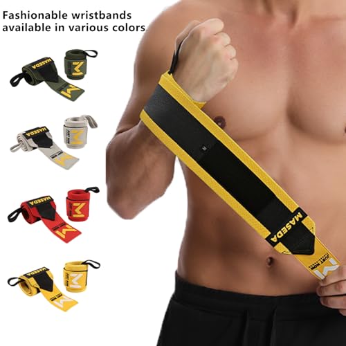 Pro-Grade Weightlifting Wrist Wraps (24") for Gym, Strength Training, and Powerlifting(1 Pair) - Heavy-Duty Thumb Loop Straps for Maximum Wrist Support in Bodybuilding & Fitness (Men & Women) - color: Yellow&Black