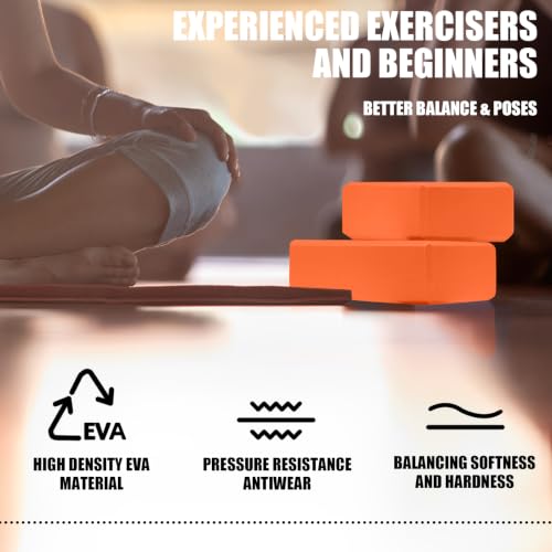 Septo 2 Pcs Yoga Blocks, 9x6x3 Inch Foam Blocks for Pilates | High density EVA foam Yoga Props lightweight non-slip surface for meditation stretching balance training - color: Orange