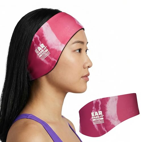 Earvolution Ear Band-It Ultra Swimming Headband for Kids and Adults - Invented by Ear, Nose, and Throat Physician - Custom Anti-Slip Grip Neoprene Maximizes Protection, 13 Color Options, 3 Sizes - color: Pink Tie Dye