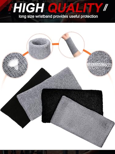 Sumind 8 Pieces 6 Inch Wrist Sweatband Sports Wristbands Tennis Elastic Athletic Wristband for Men and Women Wide Wrist Protection Band Long Size for Basketball Running - color: Black, Grey