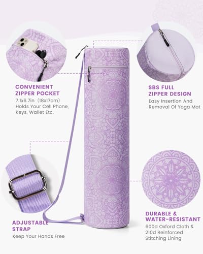 Gonex Yoga Mat Bag with Full-Zip Design, Fits Most Mats | 600D Oxford Fabric, Wet Pocket, Front Zip Pocket, Adjustable Strap, Fits Mats up to 26" - color: Soft Lavender