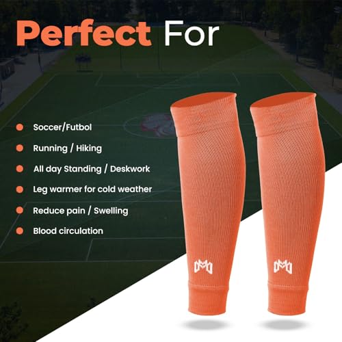 MediCaptain Pre Cut Soccer Sock Sleeves, Companion for Soccer Grip Socks, Securely Holds Shin Guards, Compression Leg Warmer - color: Orange