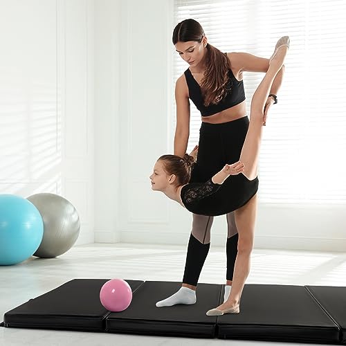 Goplus Gymnastics Mat, Folding Tumbling Mat with Carry Handles, Hook & Loop Fasteners, 4 Panels for Fitness Exercise Yoga Stretching Aerobics Workouts, Thick Gym Mats for Home - color: Black 2