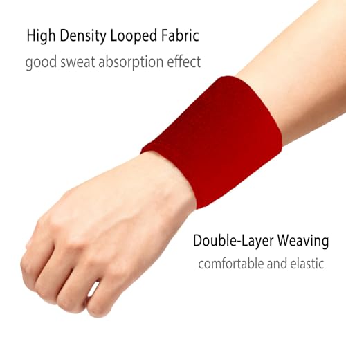 12 PCS Sweatbands Sports Wristband, Sweat Absorbent, for Basketball, Tennis, Football, Running - color: red