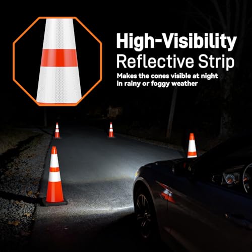 HiGiant 28 Inch Traffic Cones 8 Pack, Orange Safety Cone with Weighted Base, High-Visibility and Impact-Resistant, for Parking, Road Construction, Drivers Training, Driveway - size: 28 Inch